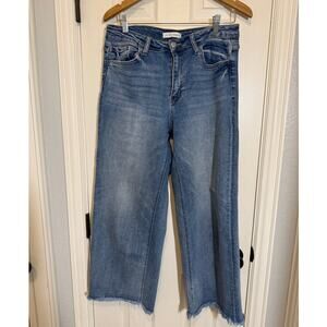 Flying Monkey Wide Leg Jeans 32 Raw Hem High Rise Stretch Denim Trendy Y2K